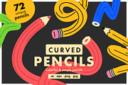 Curved Pencils Vector Set, an Object Illustration by Pásha (Thumbnail 1 of 6)