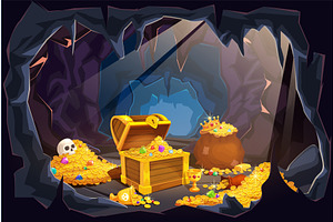 Cave pirate treasure. Gold treasures, an Illustration by Stock-Smart-Start
