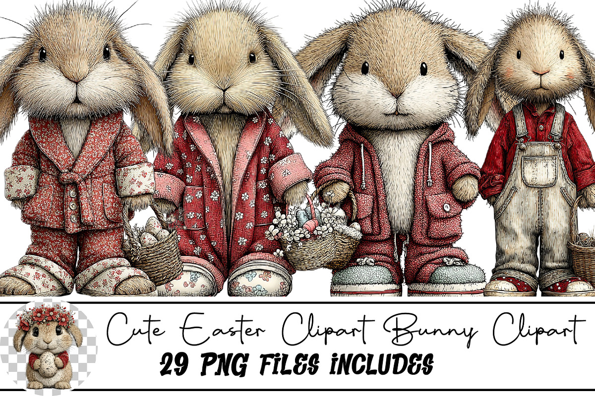 Cute Easter Clipart Bunny Clipart, an Illustration by DreamArtGraphic (Photo 1 of 4)