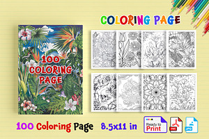 Flower Coloring Book Page | 100 Page, a Stationery Template by Graphic Template
