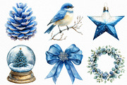 Watercolor Blue Christmas Clipart, an Illustration by Craft Nest (Thumbnail 4 of 6)