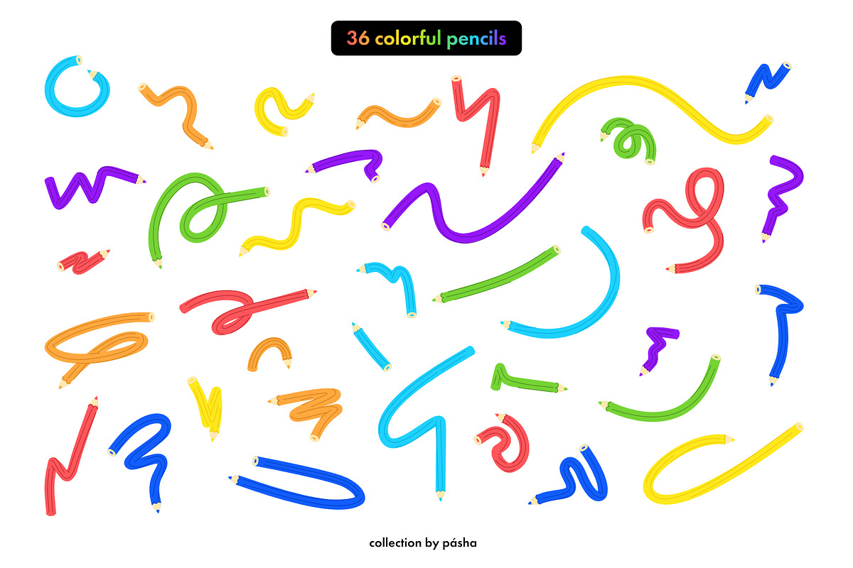 Curved Pencils Vector Set, an Object Illustration by Pásha (Photo 4 of 6)