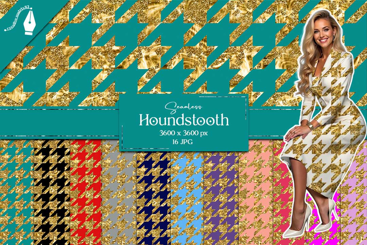 Gold Houndstooth Seamless Patterns, a Texture Graphic by Creative Matrix82 (Photo 1 of 5)