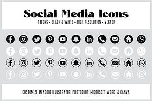 11 Customizable Social Media Icons, an Icon by Em & Dash