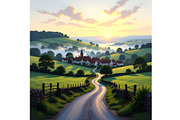 Peaceful Valley Village, a Decorative Illustration by Sharon Schwalbe (Thumbnail 1 of 2)