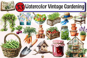 Watercolor Vintage Gardening, an Illustration by Design Market