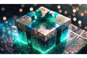 A shimmering gift box wrapped in, a Holiday Photo by Igor Tichonow