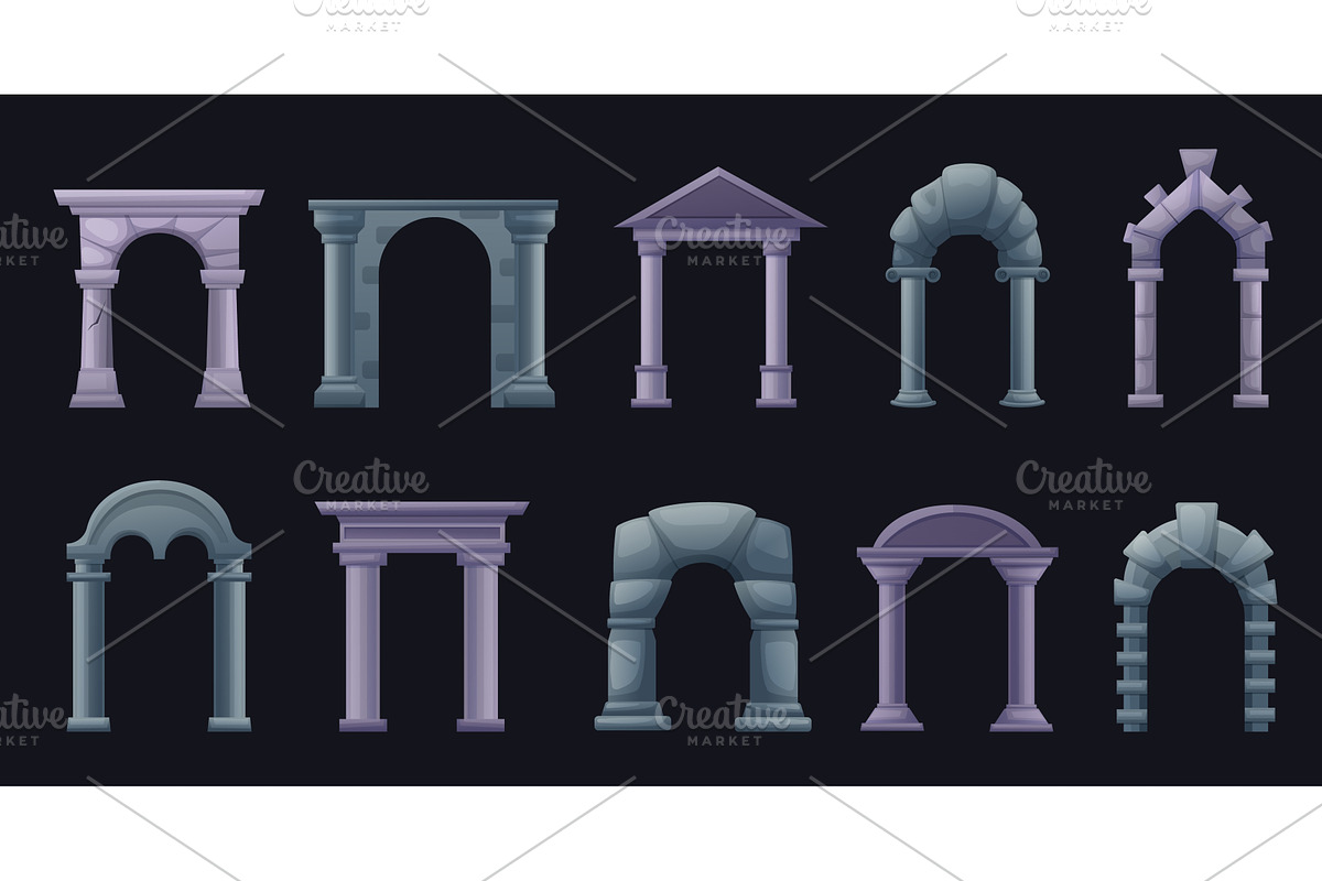 Ancient arch. Cartoon antique arches, an Object Illustration by LadadikArt