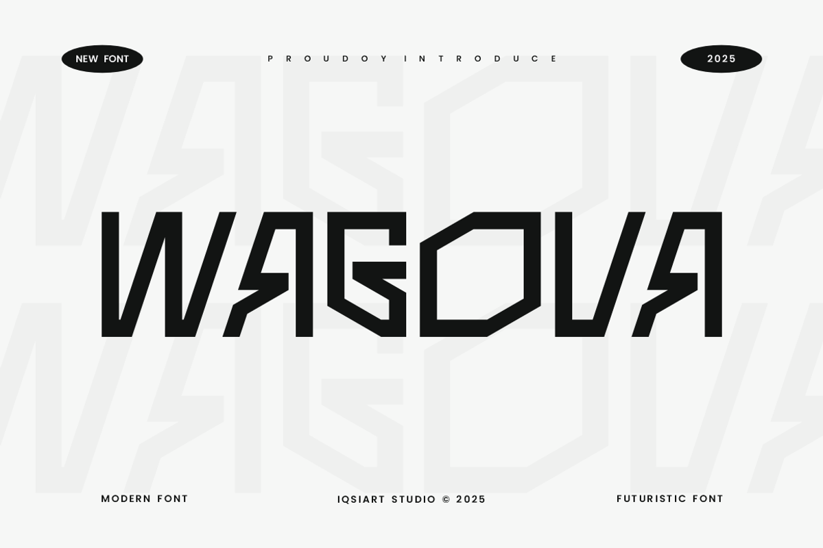 Wagova - Futuristic Font, a Sans Serif Font by Iqsiart Studio (Photo 1 of 6)