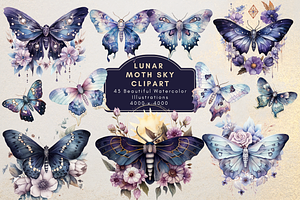 Watercolor Floral Lunar Moth Clipart, an Illustration by NadiaTheronArt