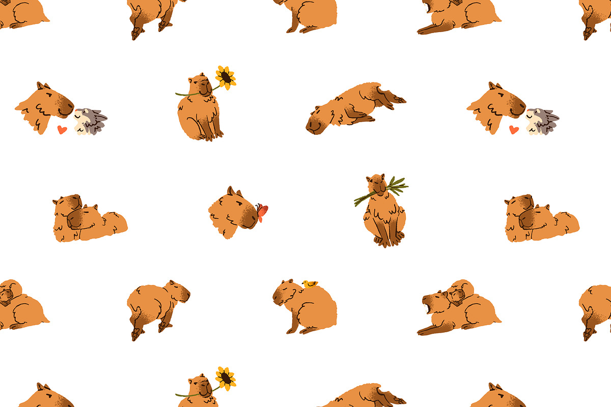 Cute capibaras set, stickers, cards, an Animal Illustration by PaperTrident (Photo 5 of 7)