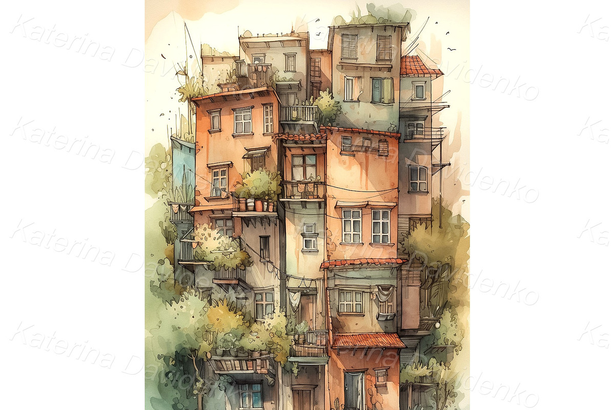 Cute watercolor town houses bundle, a Decorative Illustration by Bubert Art (Photo 3 of 5)
