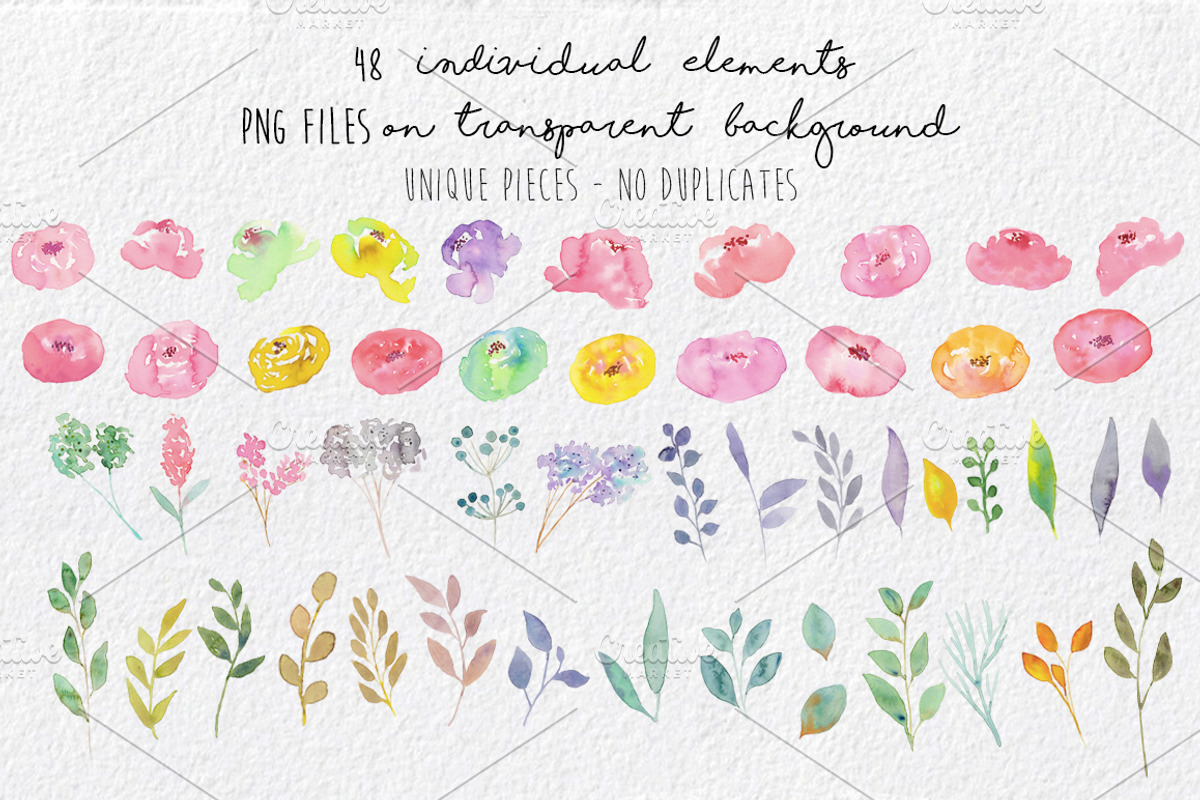 Watercolor Flowers Set Hand painted, an Illustration by MaraquelaStudio (Photo 3 of 9)
