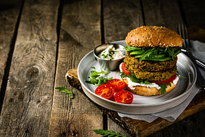 Vegan zucchini burger and stock photo containing vegan and burger