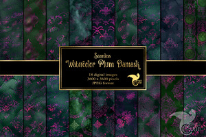 Watercolor Plum Damask Textures