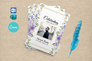 8 Page Purple Rose Funeral Program, a Brochure Template by SmmrDesign