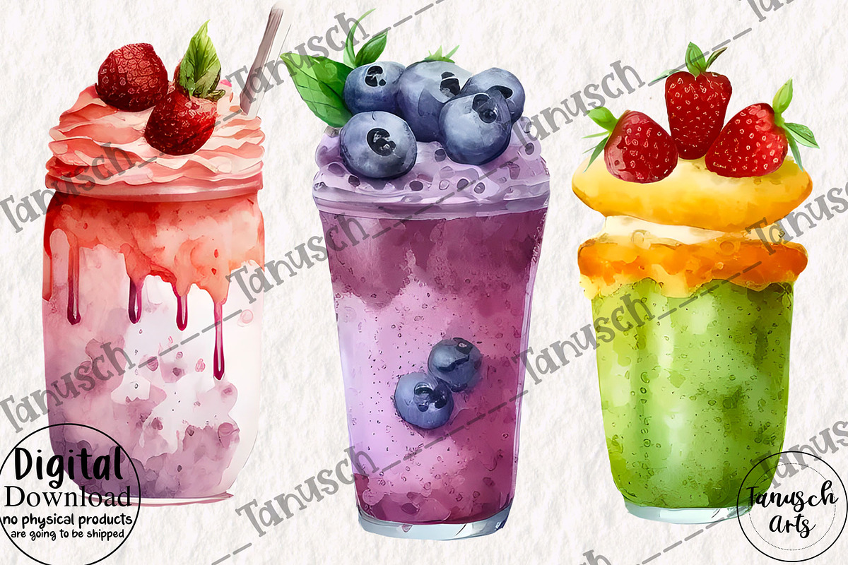 Watercolor Smoothies clipart Part 2, a Food Illustration by TanuschArts (Photo 4 of 5)