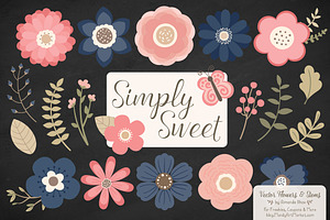 Navy & Blush Flowers Clipart