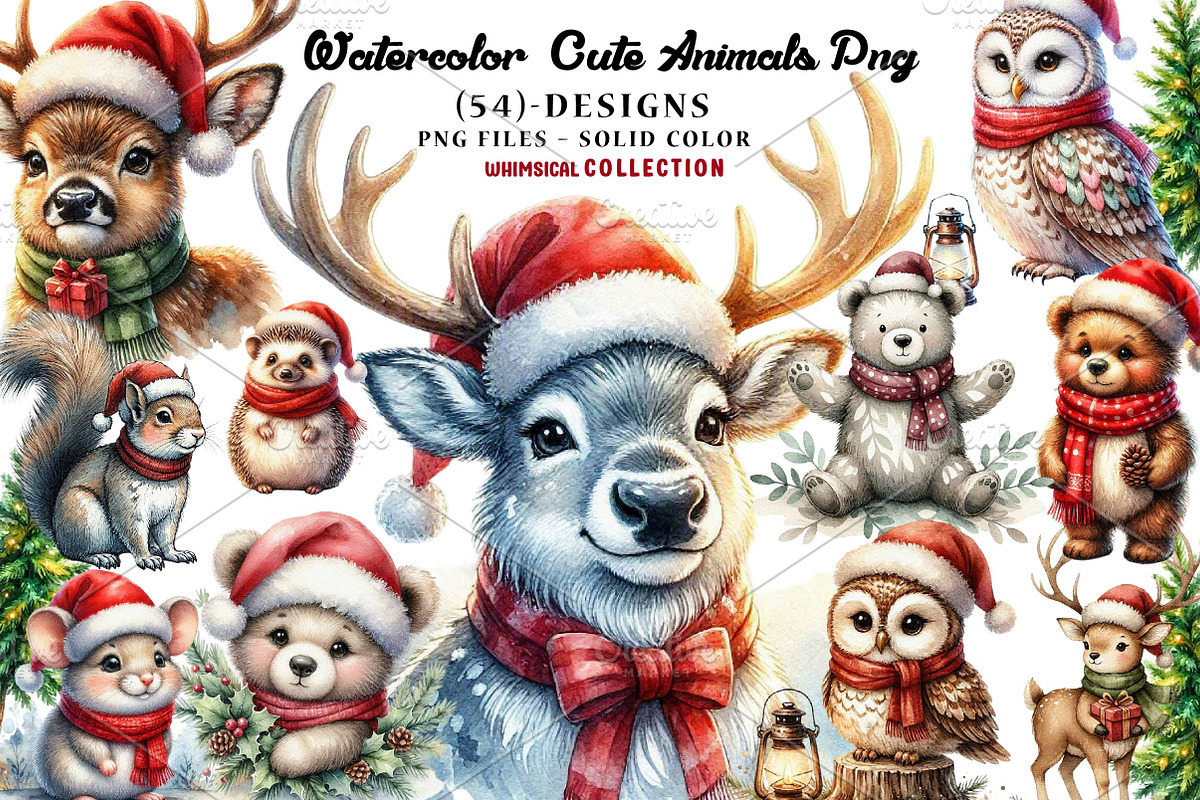 Watercolor - Cute Animals Png, a Seasonal Illustration by CreationArt (Photo 1 of 7)