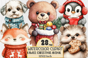 Kawaii Christmas Animal Clipart, an Animal Illustration by Rose Art
