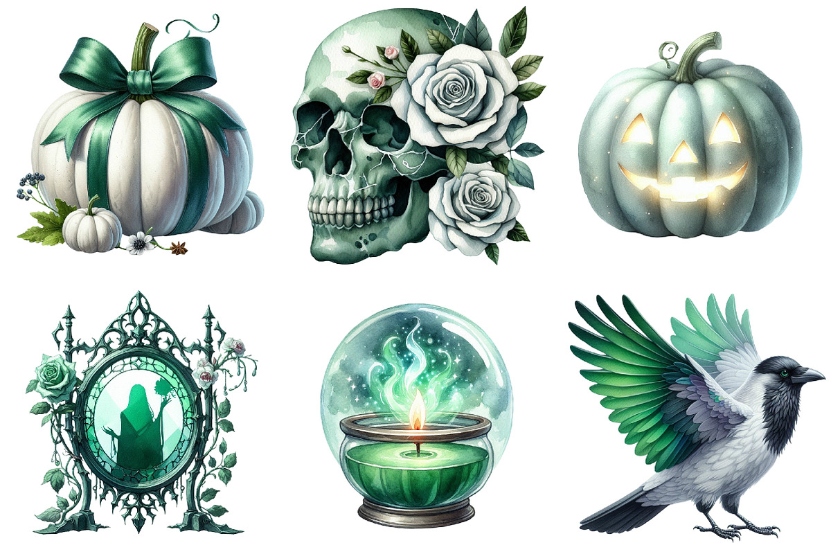 Green & White Halloween Clipart, an Illustration by Pixels.Craft (Photo 6 of 8)