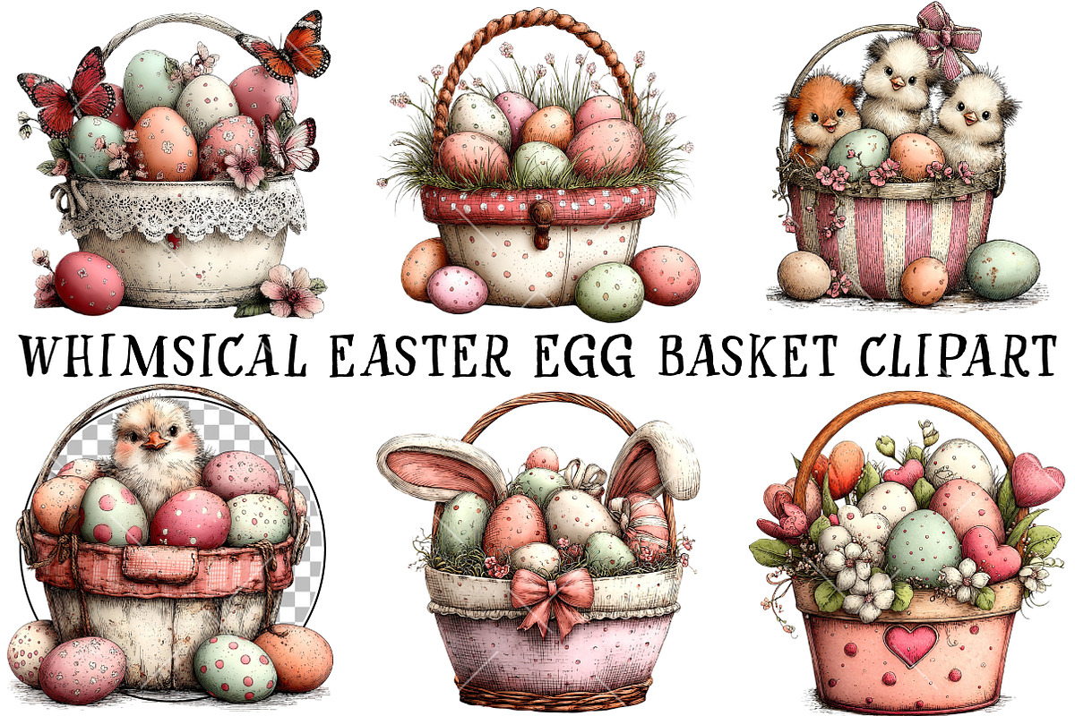 Whimsical Easter Egg Basket Clipart, an Illustration by OK Design (Photo 2 of 6)