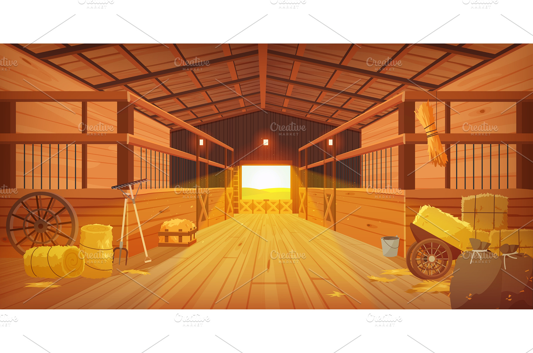 Empty stable inside, perspective, an Animal Photo by Lemberg Vector