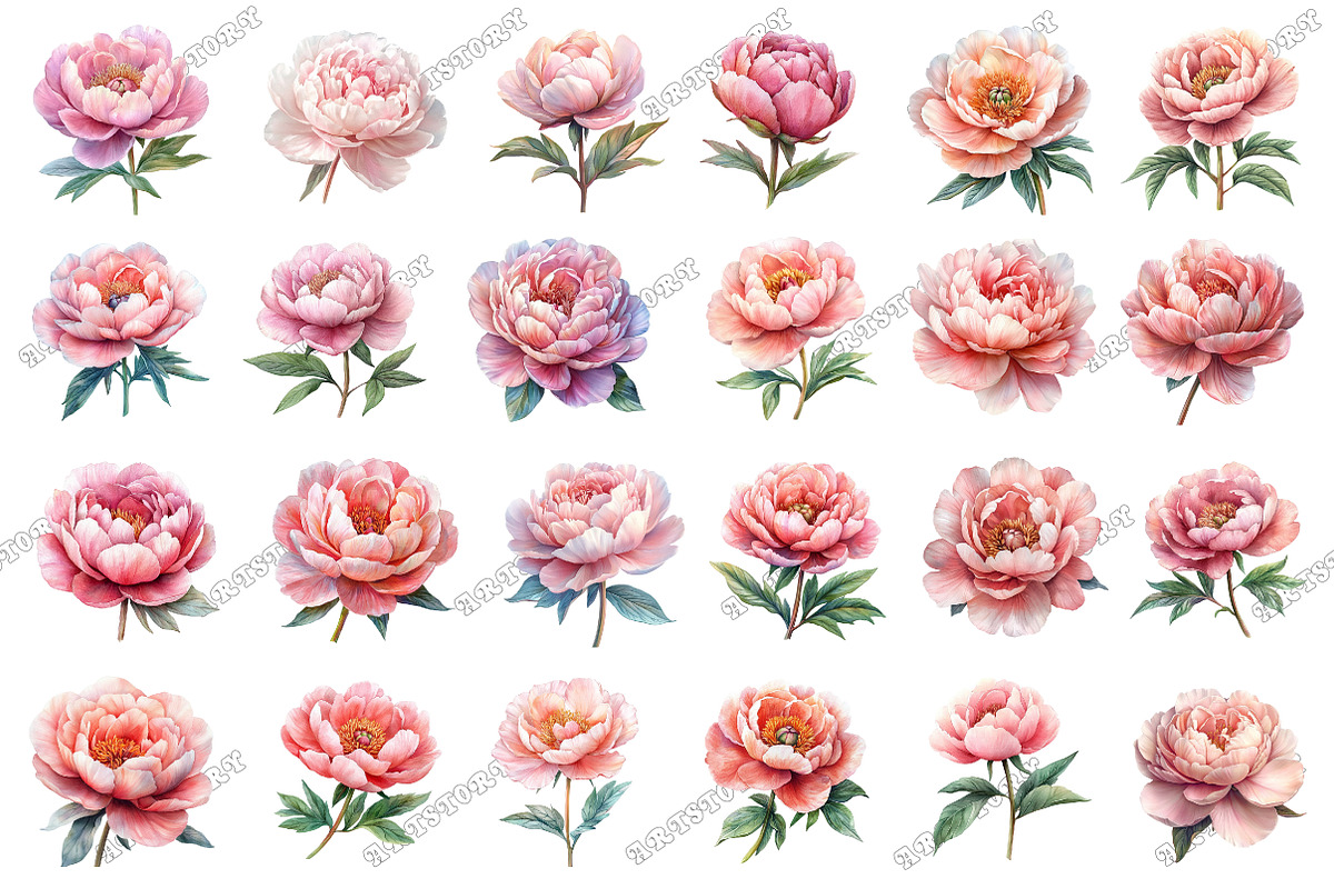 Watercolor Blush Peonies Flowers, an Illustration by designcity5 (Photo 2 of 5)