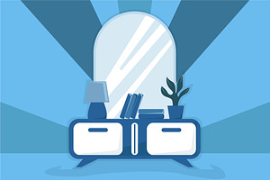 sideboard bookcase interior vector, a Decorative Illustration by zyxroun shop