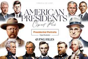 American Presidents Clipart, History, a Person Illustration by BrushstrokeArtGB