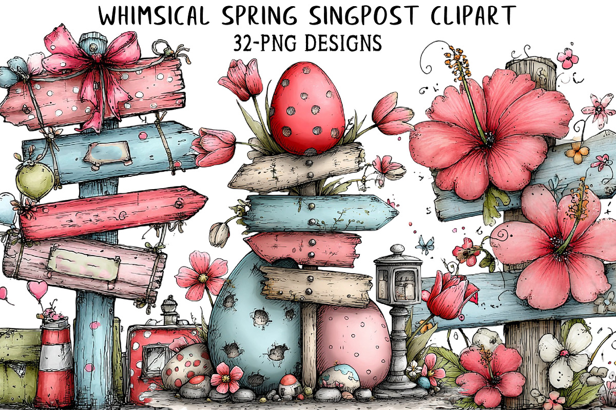 Whimsical Spring Singpost Clipart, an Illustration by Daily.Designs (Photo 1 of 8)