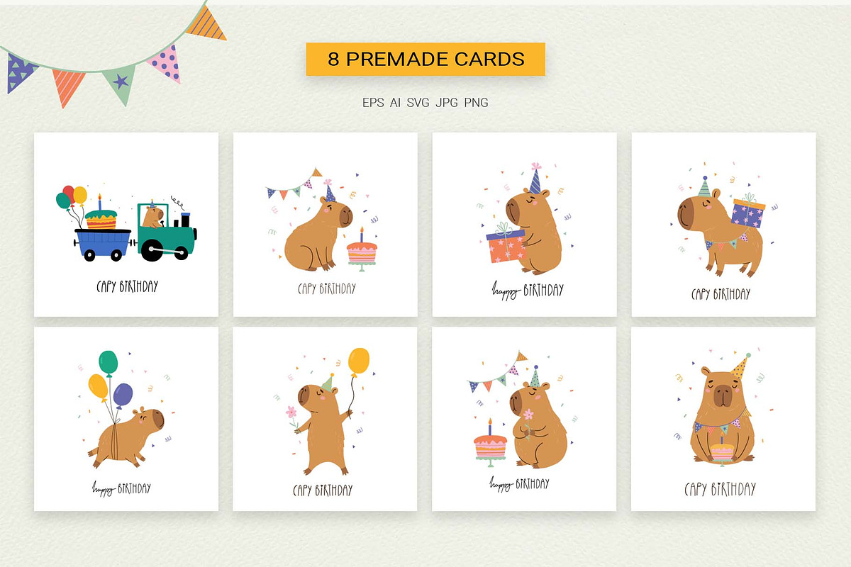 Capybara Birthday Clipart, an Animal Illustration by Irina Ostapenko (Photo 4 of 8)