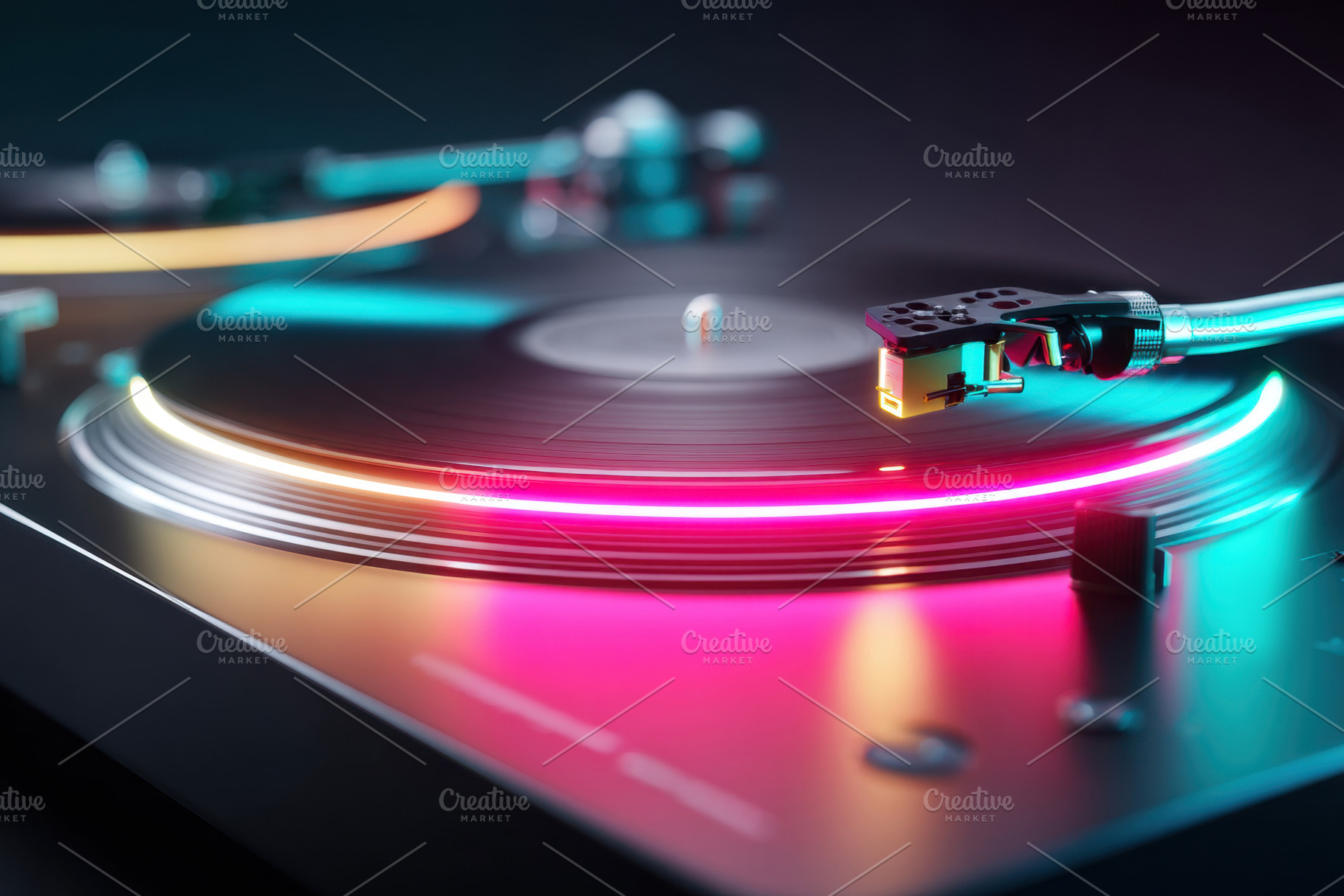 Colorful vinyl record player close-up, a Technology Photo by AlyaAnd