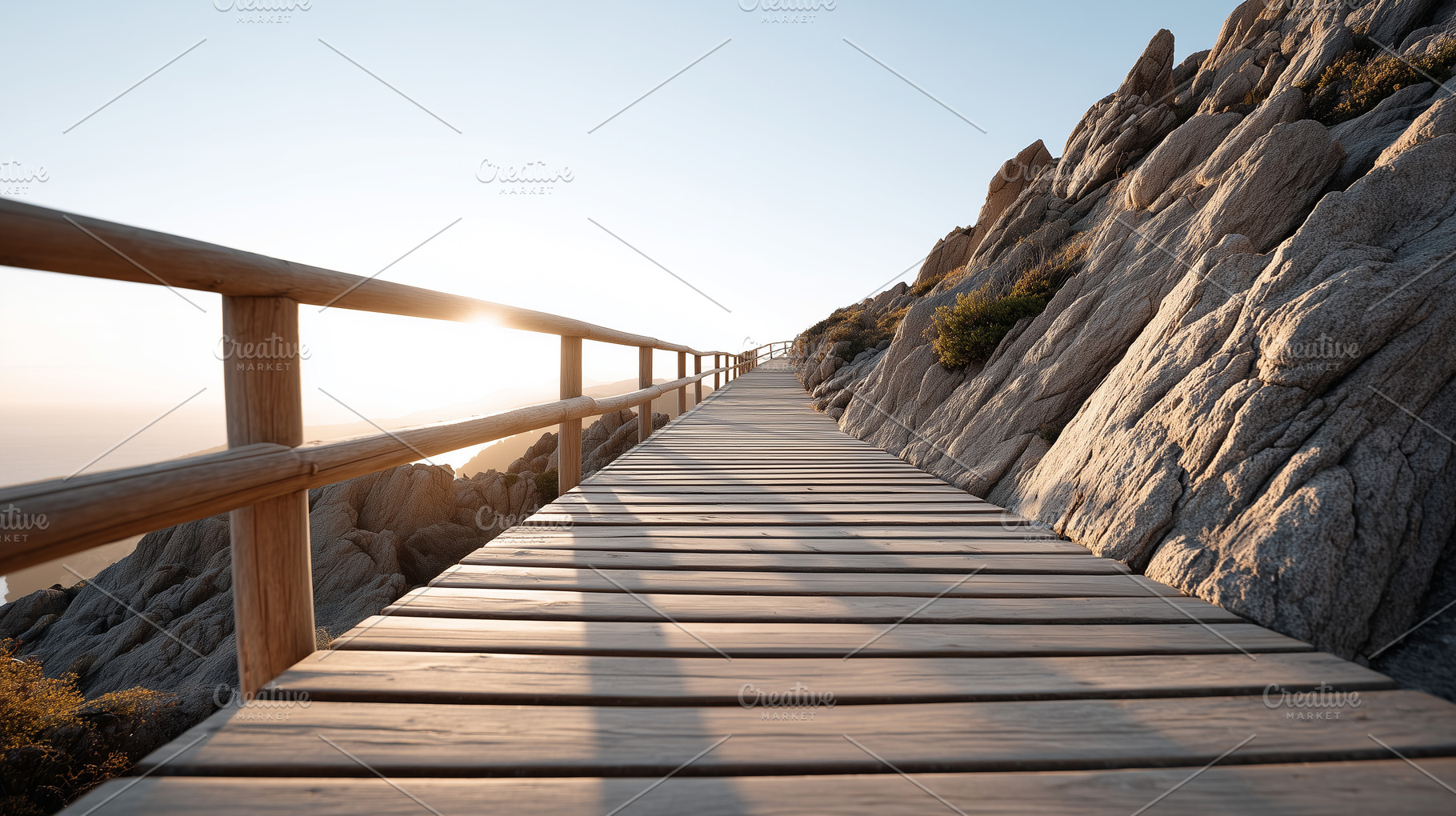Wooden boardwalk pathway with, a Nature Photo by MistyDay