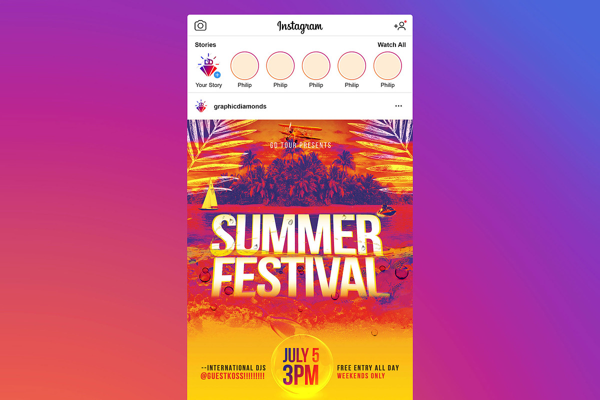 Summer Party Flyer & IG Template, a Flyer Template by GraphicDiamonds (Photo 3 of 8)