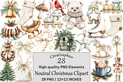 Watercolor Neutral Christmas Clipart, a Seasonal Illustration by CitraGraphics (Thumbnail 1 of 6)