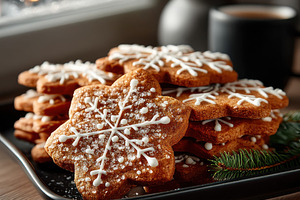 Snowflake shaped gingerbread cookies with icing and sugar crysta, a Holiday Photo by José Manuel Gelpi