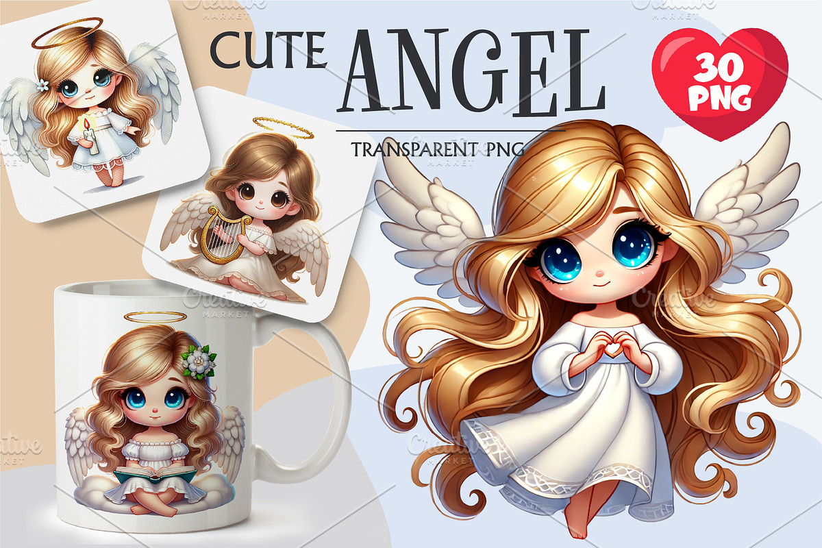 Angel Cartoon Cute. Clipart, PNG., an Animal Illustration by KENO Mascots (Photo 1 of 8)