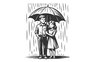 Couple Standing Under Umbrella in, a Person Illustration by AlexArt