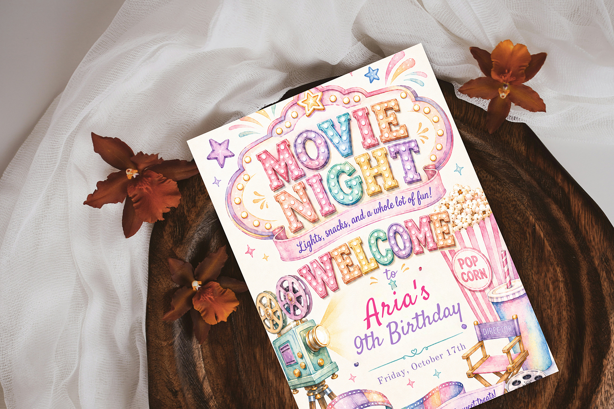 Movie Night Birthday Invitation, an Invitation Template by heynomi (Photo 4 of 19)