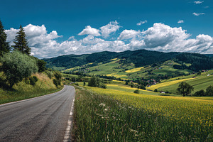 Scenic view of a winding road alongs, a Photo by Pavel_design