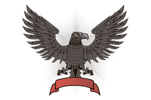 Eagle with wings and red ribbon