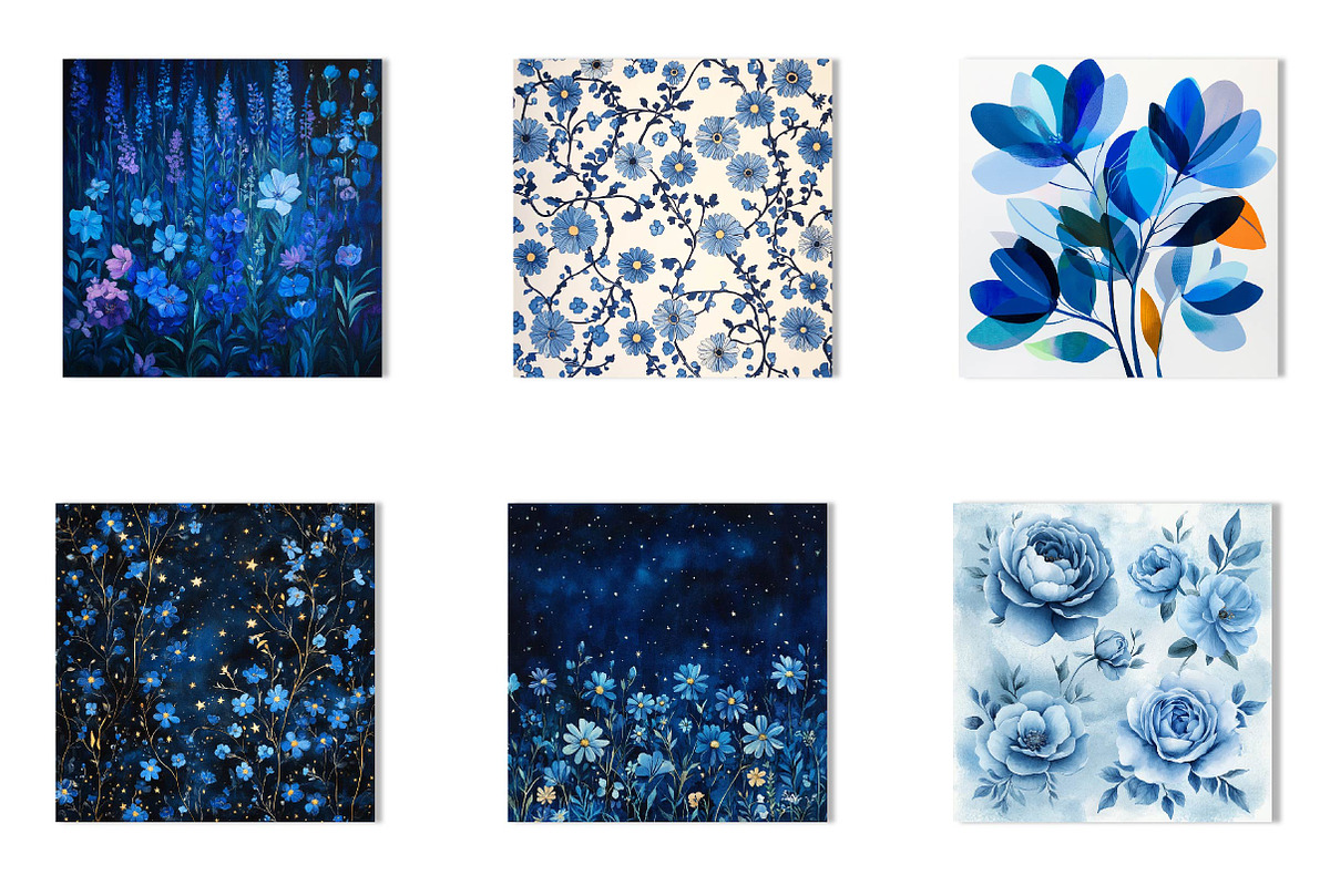 Blue Ink Flowers Digital Paper, an Illustration by CreationArt (Photo 2 of 5)