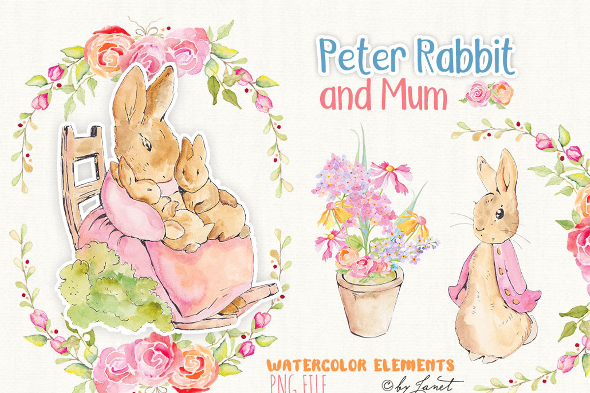 Peter Rabbit and Mum - art clipart, an Illustration by helloPAPER (Photo 1 of 3)