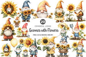 Adorable Gnomes with Flowers Clipart, an Illustration by SinaCreation