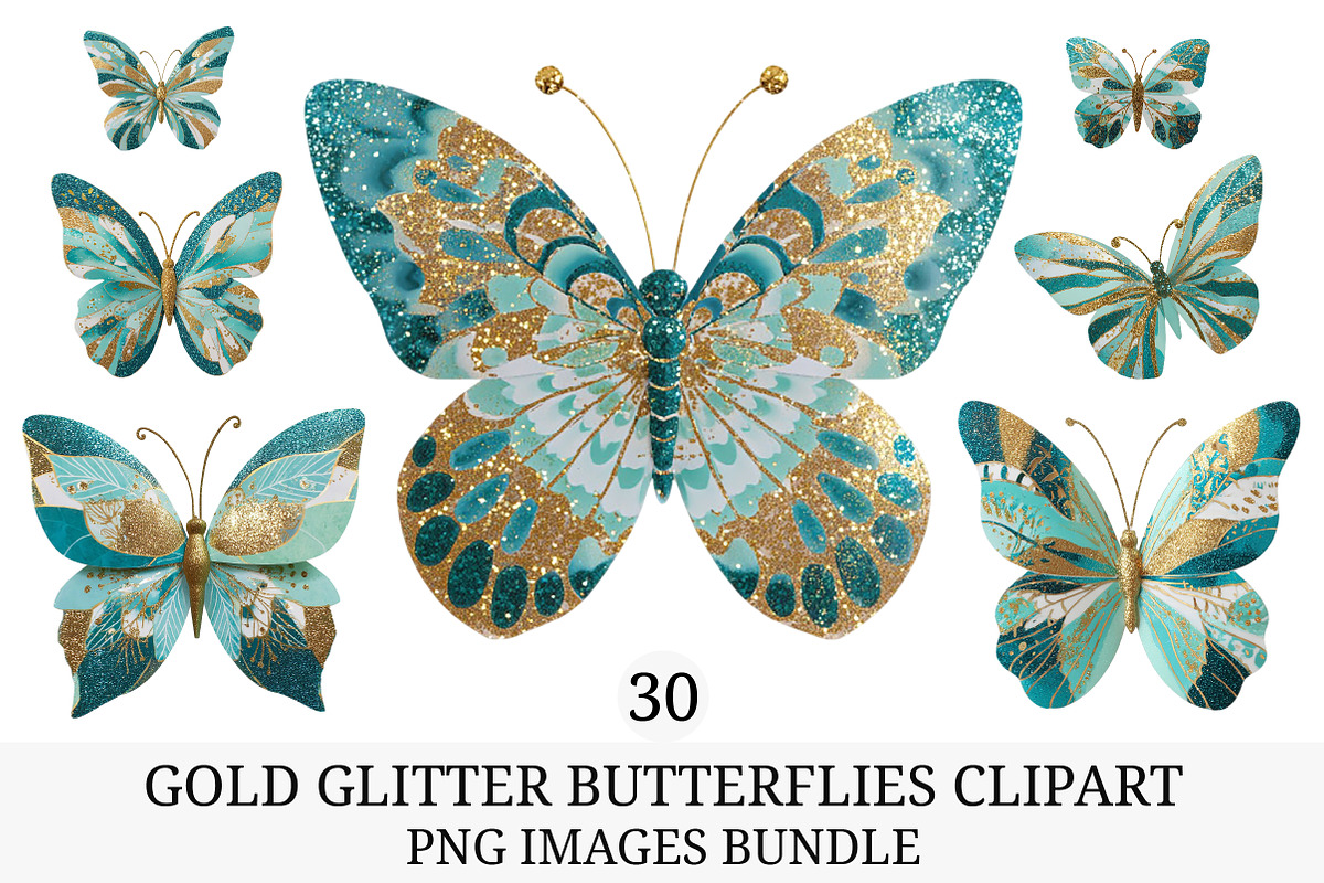 Gold Glitter Butterflies Clipart, an Illustration by Craft Nest (Photo 1 of 7)