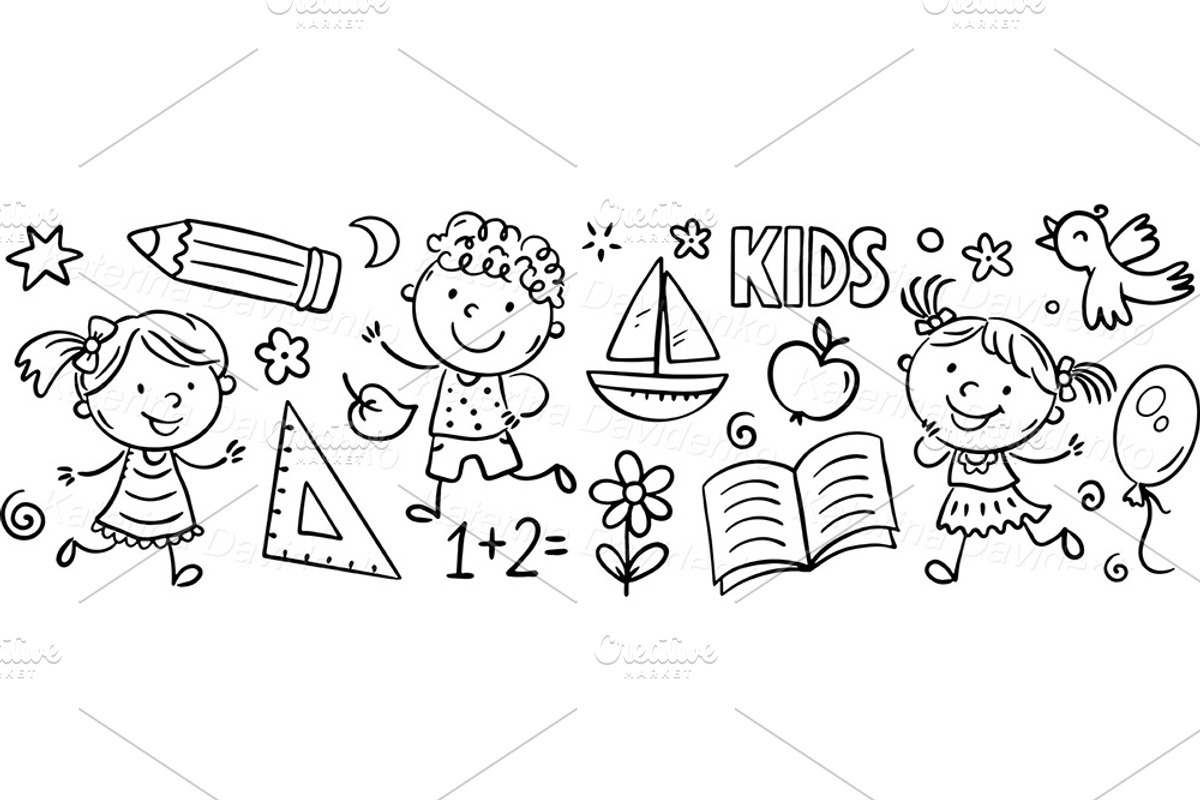Set of cartoon doodle kids borders, a Decorative Illustration by Bubert Art (Photo 7 of 8)