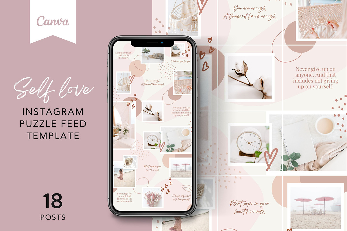 Self love Instagram Puzzle Canva, a Social Media Template by DeeBeeDesign (Photo 1 of 10)