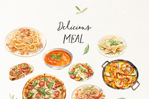 Mediterranean Cuisine Watercolor Set