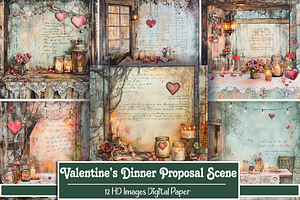 Valentine’s Dinner Proposal Scene, a Background Graphic by Printable Treasure